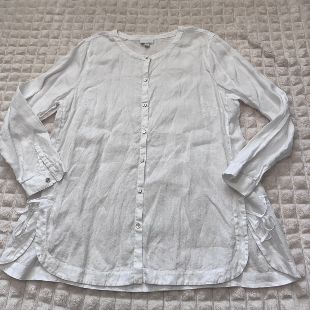 J Jill XL LOT of Two White 100% Linen Long Sleeve Button Down Blouse Tops - Picture 10 of 14